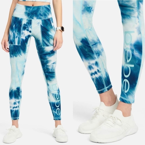 Bebe | Sport Tie Dye Pocket Leggings High Rise 28” Inseam Logo - Picture 1 of 8